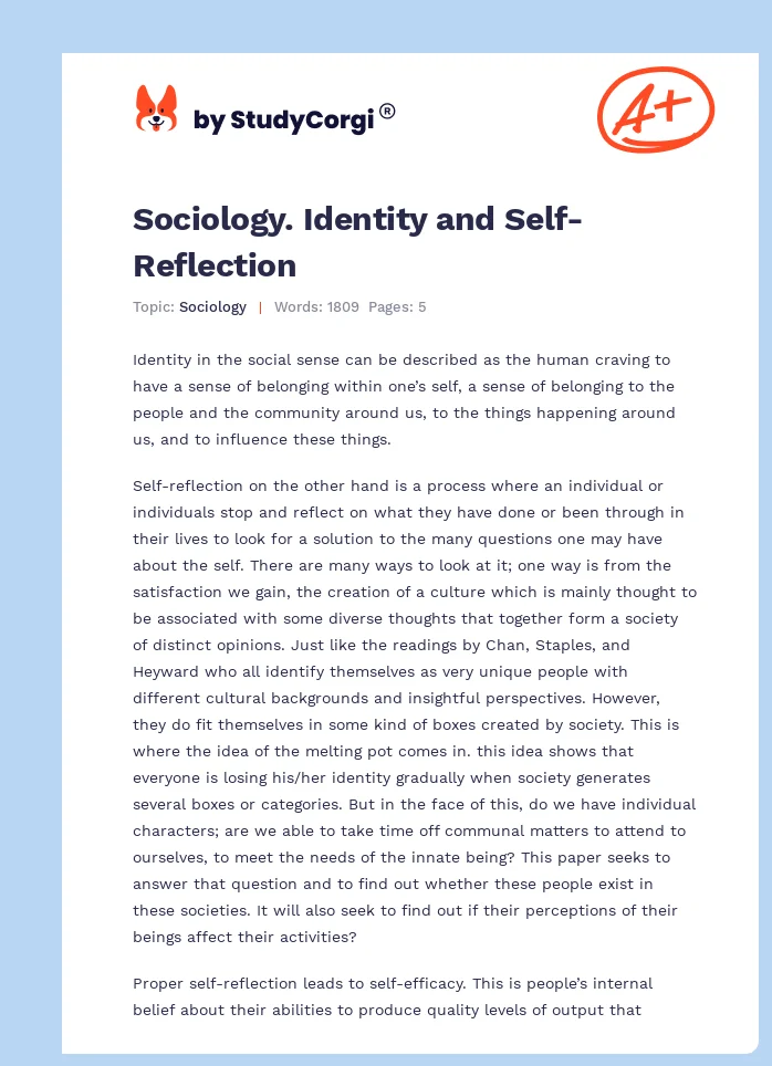 Sociology. Identity and Self-Reflection. Page 1