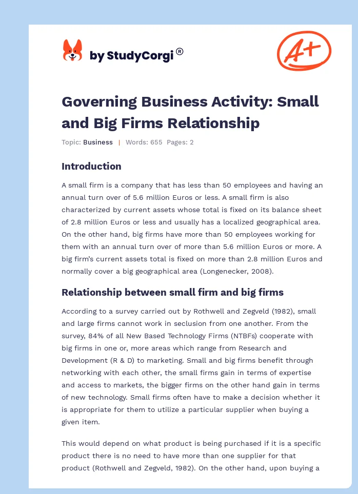 Governing Business Activity: Small and Big Firms Relationship. Page 1