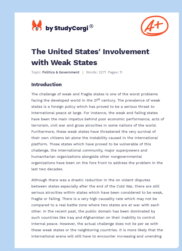 The United States' Involvement with Weak States. Page 1