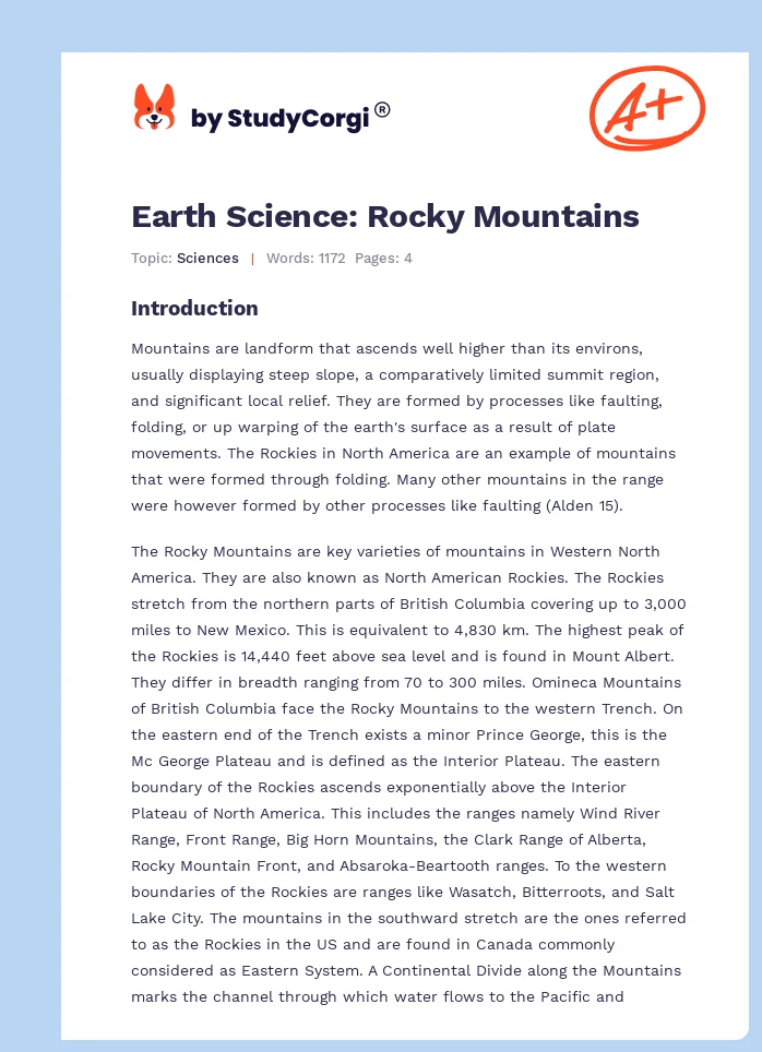 Earth Science: Rocky Mountains. Page 1