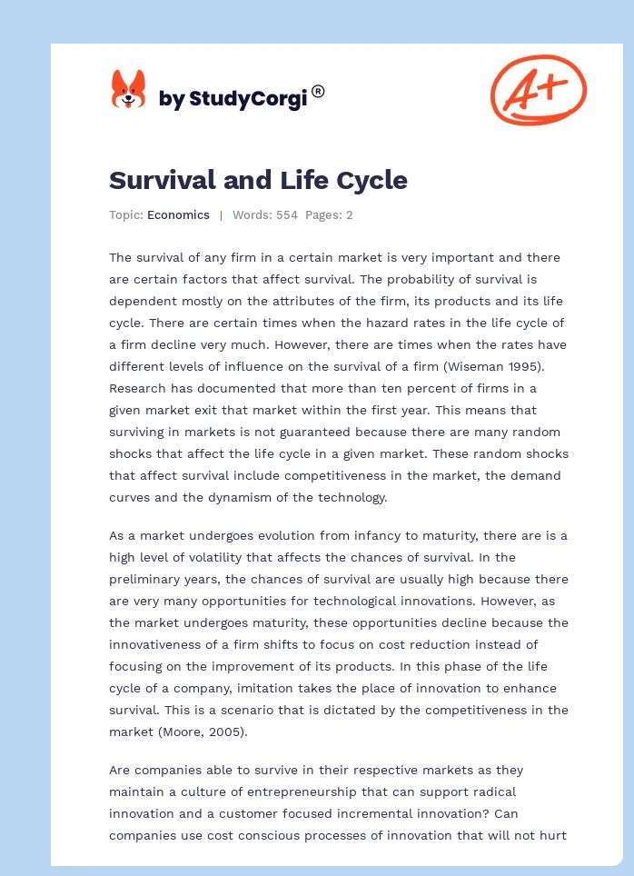 Survival and Life Cycle. Page 1