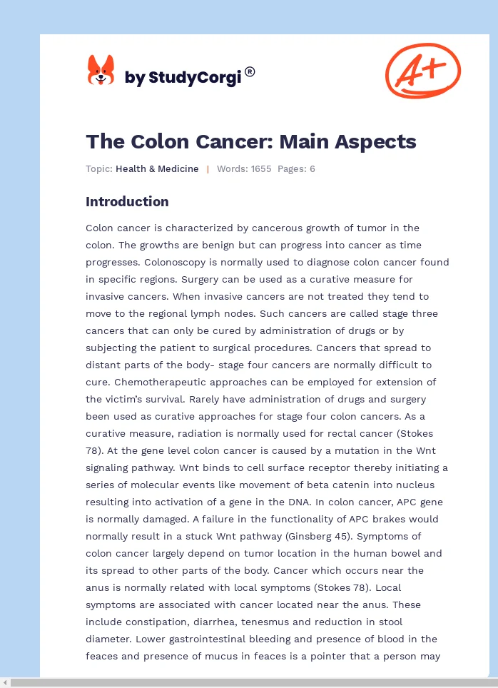 The Colon Cancer: Main Aspects. Page 1