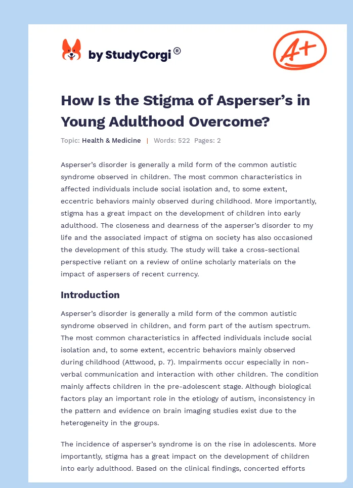 How Is the Stigma of Asperser’s in Young Adulthood Overcome?. Page 1