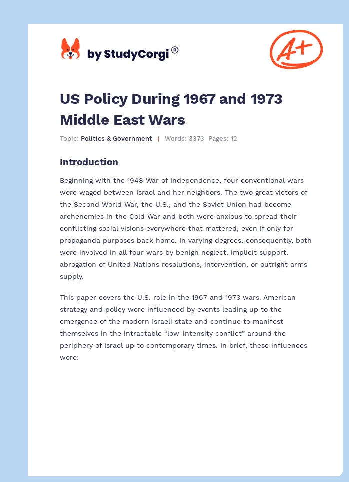 US Policy During 1967 and 1973 Middle East Wars. Page 1
