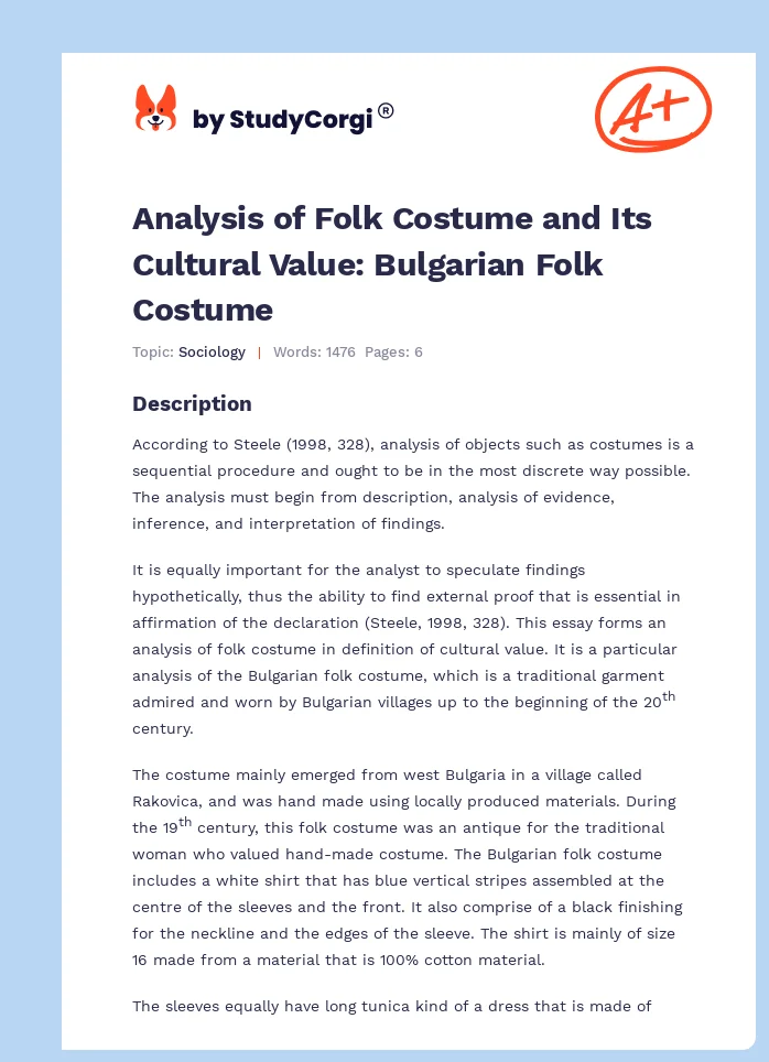 Analysis of Folk Costume and Its Cultural Value: Bulgarian Folk Costume. Page 1