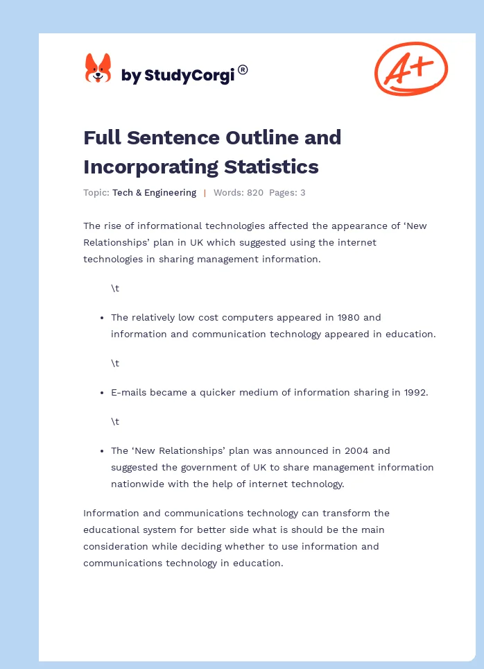 Full Sentence Outline and Incorporating Statistics. Page 1