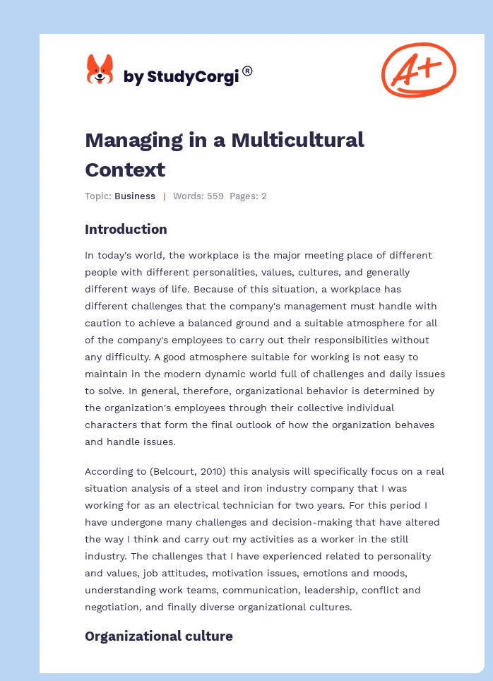 Managing in a Multicultural Context. Page 1