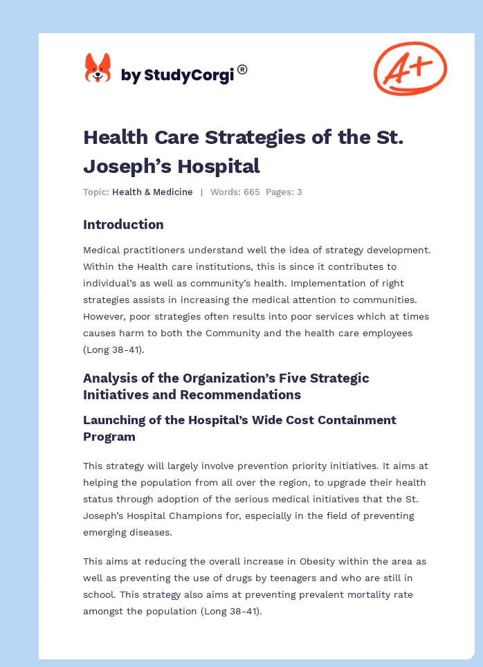 Health Care Strategies of the St. Joseph’s Hospital. Page 1