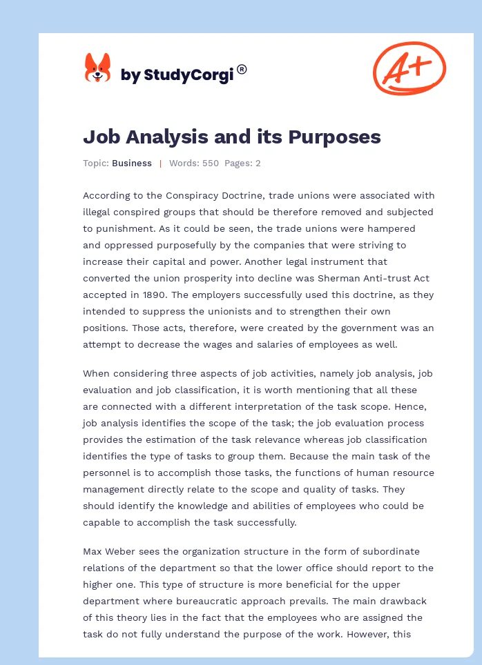 Job Analysis and its Purposes. Page 1