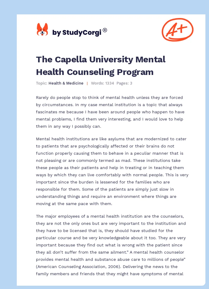 The Capella University Mental Health Counseling Program. Page 1