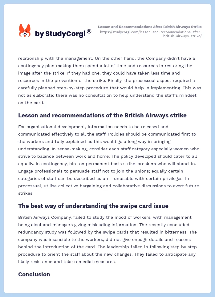 Lesson and Recommendations After British Airways Strike. Page 2