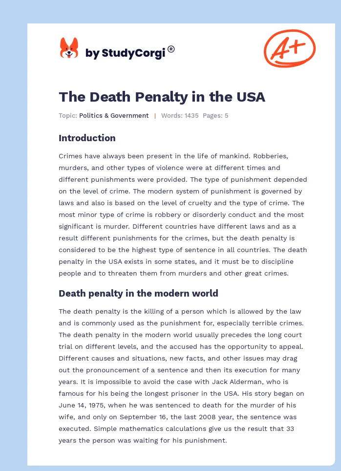 The Death Penalty in the USA. Page 1
