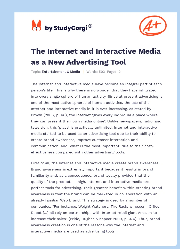The Internet and Interactive Media as a New Advertising Tool. Page 1