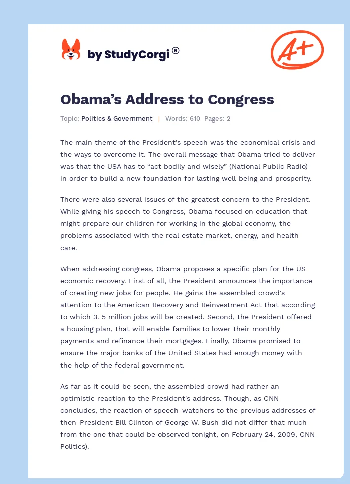 Obama’s Address to Congress. Page 1
