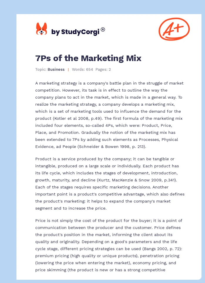 7Ps of the Marketing Mix. Page 1