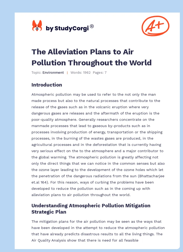 The Alleviation Plans to Air Pollution Throughout the World. Page 1