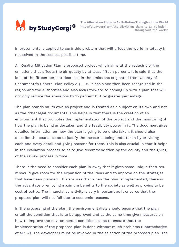 The Alleviation Plans to Air Pollution Throughout the World. Page 2