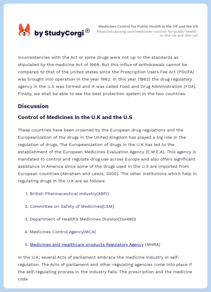Medicines Control for Public Health in the UK and the US. Page 2