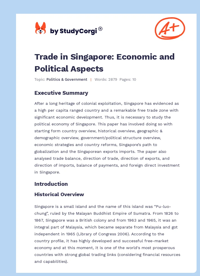 Trade in Singapore: Economic and Political Aspects. Page 1