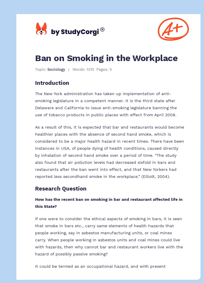Ban on Smoking in the Workplace. Page 1