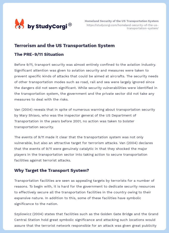 Homeland Security of the US Transportation System. Page 2