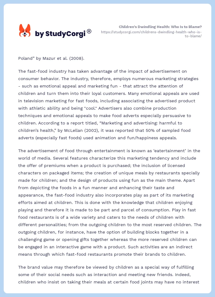 Children’s Dwindling Health: Who Is to Blame?. Page 2