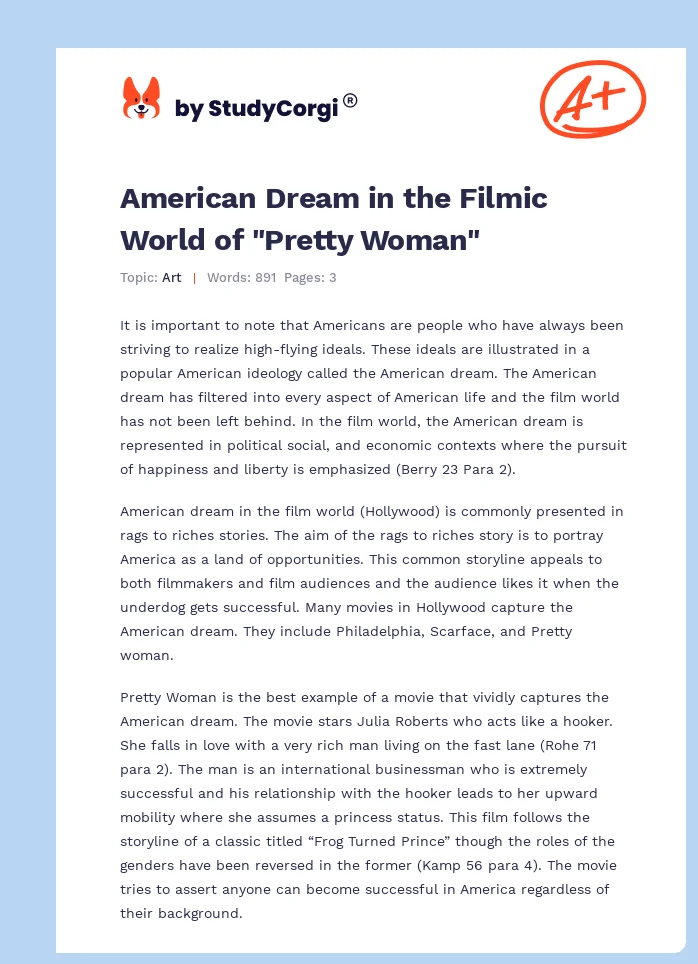 American Dream in the Filmic World of "Pretty Woman". Page 1