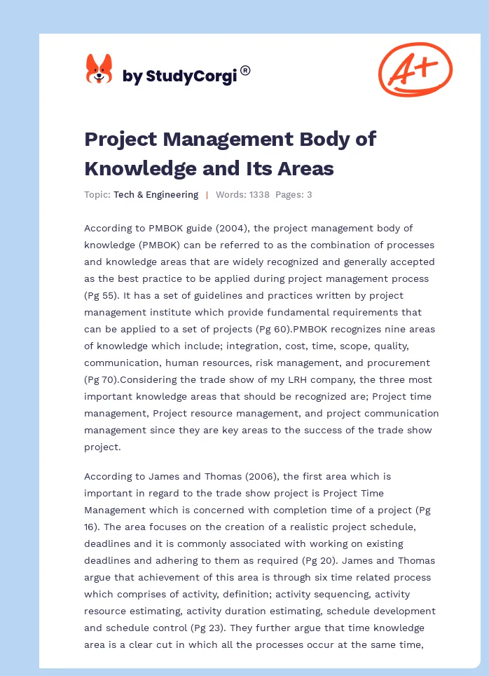 Project Management Body of Knowledge and Its Areas. Page 1