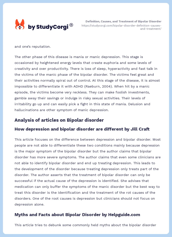 Definition, Causes, and Treatment of Bipolar Disorder. Page 2