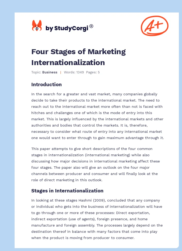 Four Stages of Marketing Internationalization. Page 1
