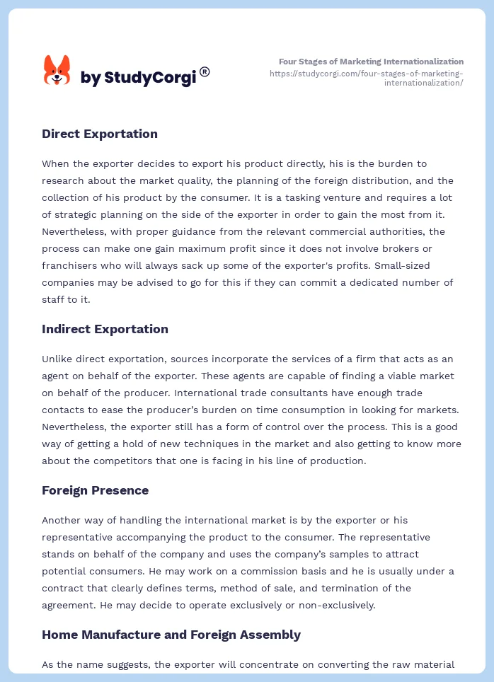 Four Stages of Marketing Internationalization. Page 2
