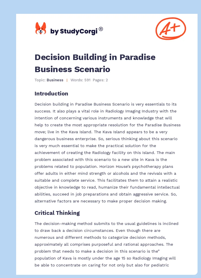 Decision Building in Paradise Business Scenario. Page 1