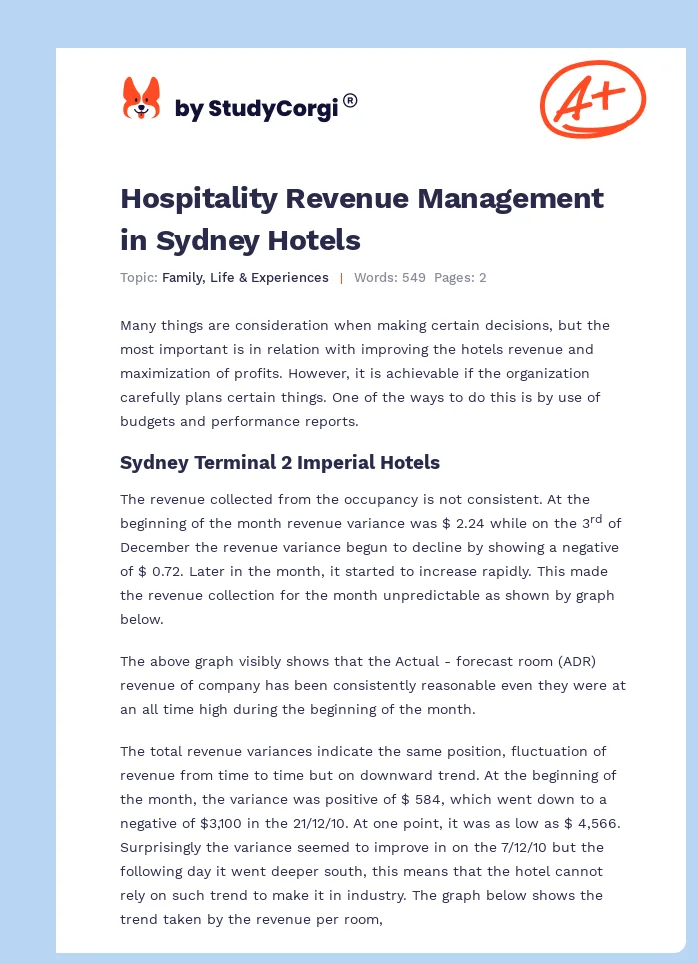 Hospitality Revenue Management in Sydney Hotels. Page 1