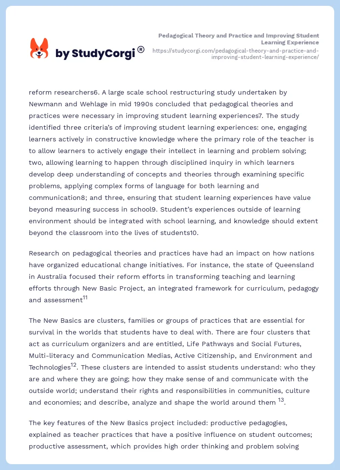 Pedagogical Theory and Practice and Improving Student Learning Experience. Page 2