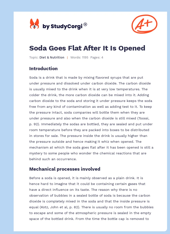 Soda Goes Flat After It Is Opened. Page 1