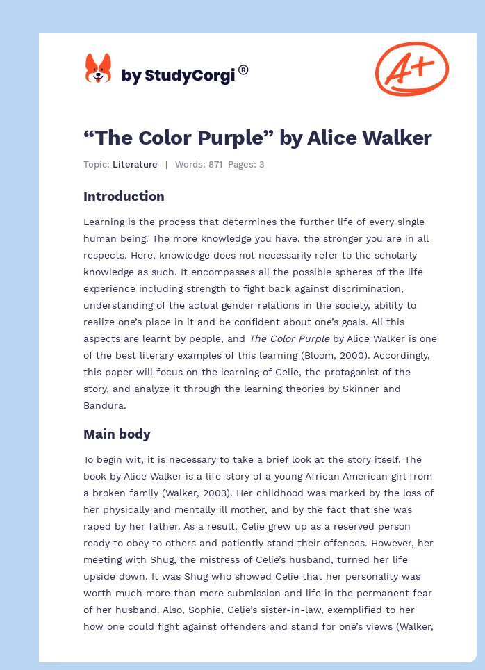 the color purple essay topics