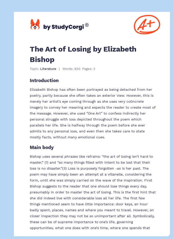The Art of Losing by Elizabeth Bishop. Page 1