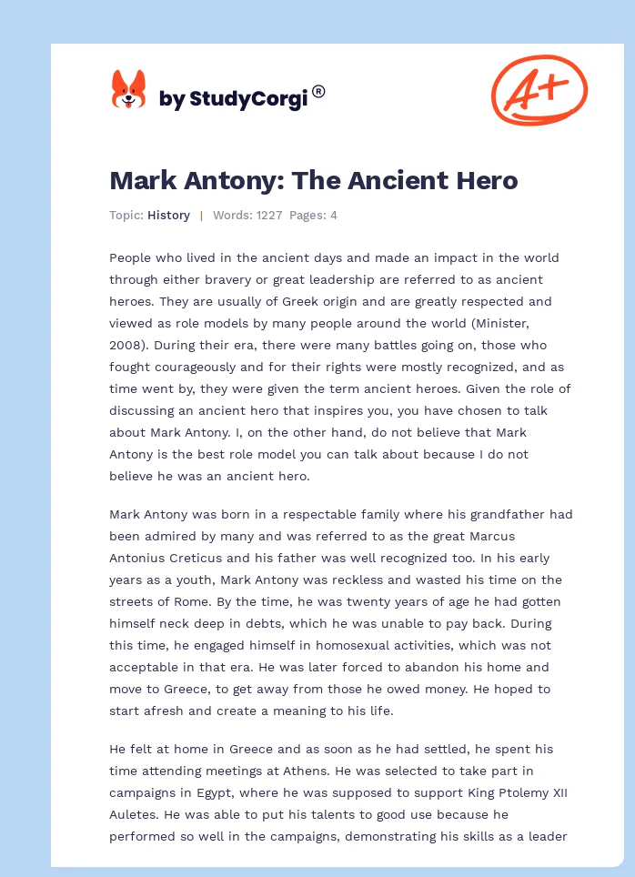 Mark Antony: The Ancient Hero. Page 1