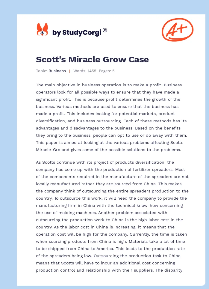 Scott's Miracle Grow Case. Page 1