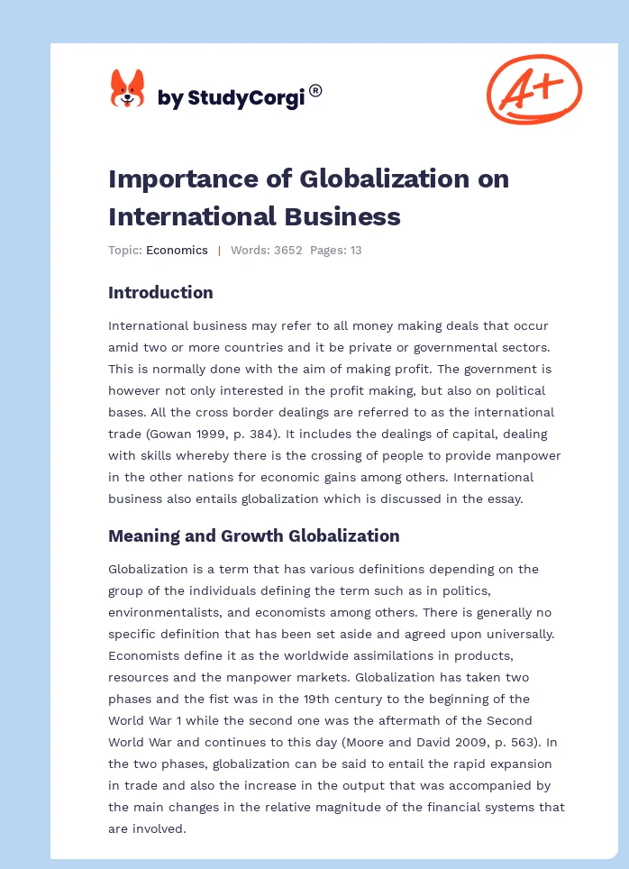 Importance of Globalization on International Business. Page 1