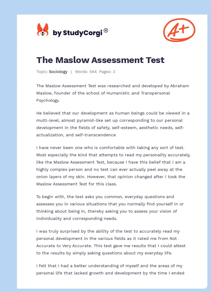 The Maslow Assessment Test. Page 1