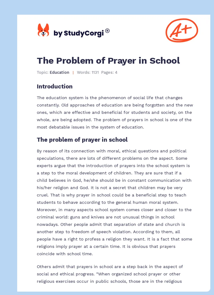 The Problem of Prayer in School. Page 1