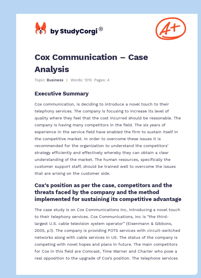 Cox Communication – Case Analysis. Page 1