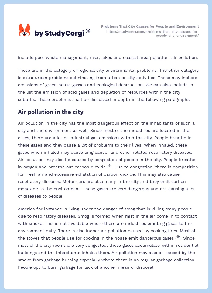 Problems That City Causes for People and Environment. Page 2