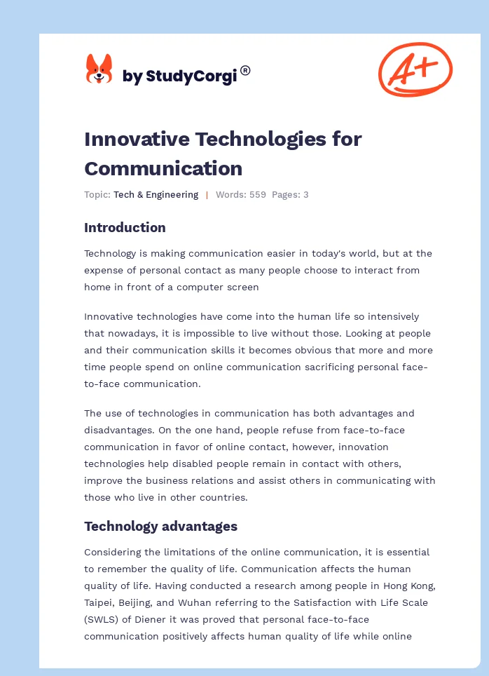 Innovative Technologies for Communication. Page 1