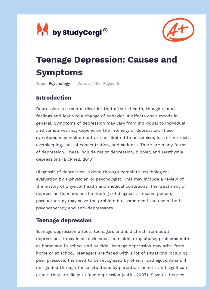 Teenage Depression: Causes and Symptoms. Page 1