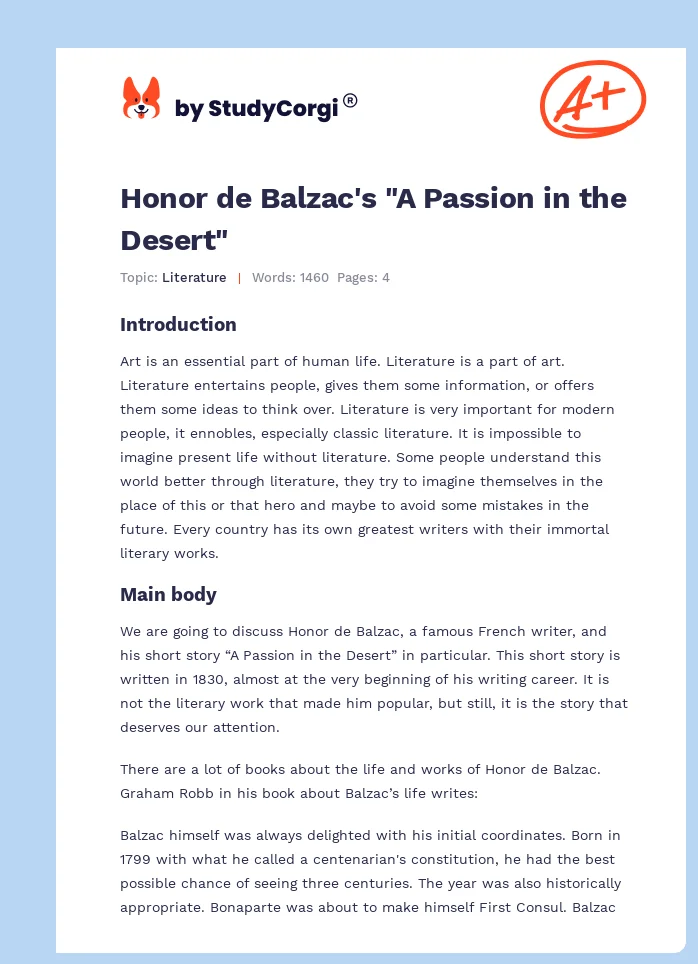Honor de Balzac's "A Passion in the Desert". Page 1