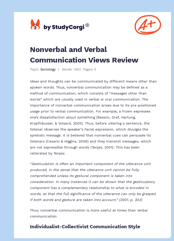 Nonverbal and Verbal Communication Views Review. Page 1