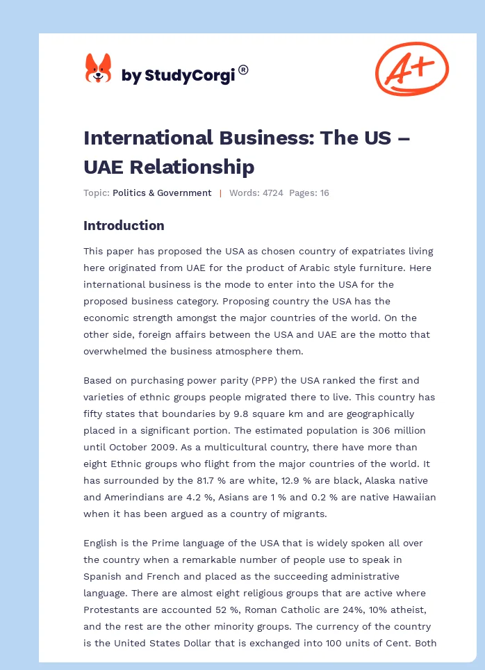 International Business: The US – UAE Relationship. Page 1
