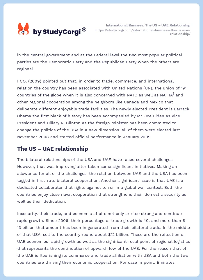International Business: The US – UAE Relationship. Page 2